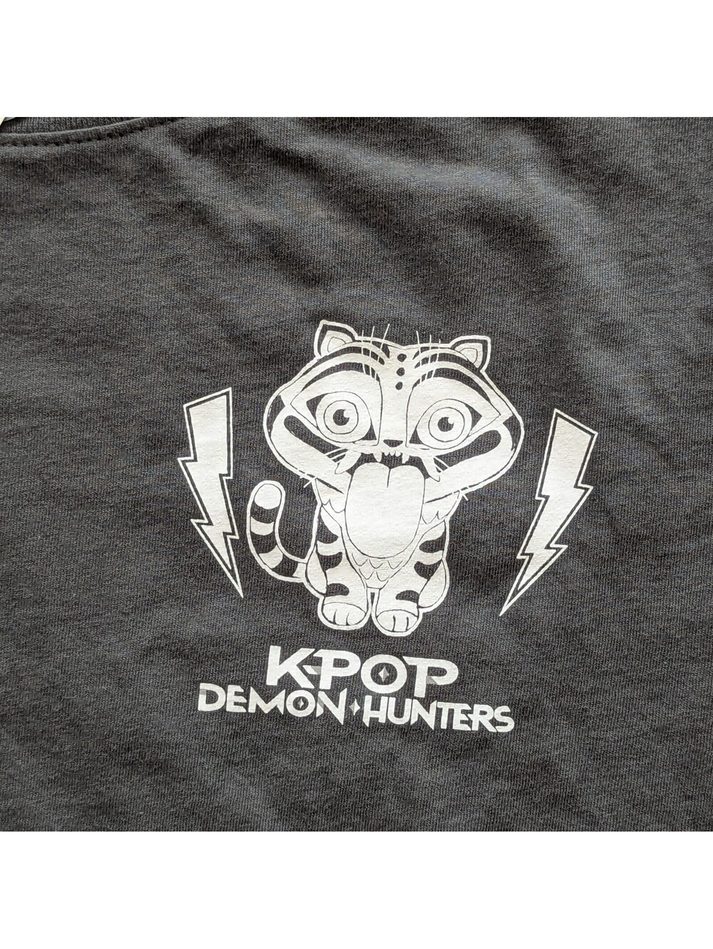 KPop Demon Hunters Derpy Tiger Graphic T Shirt Large L Charcoal Grey Netflix NWT - Picture 4 of 6